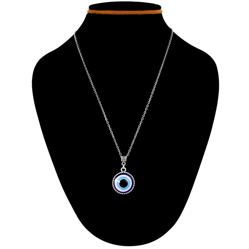 Fashion Frill Stylish Silver Chain For Men Girls Silver Plated Evil Eye Silver Chain Pendant For Men Boys Women Gift for Sister Love Gift Unisex Pendant Necklace