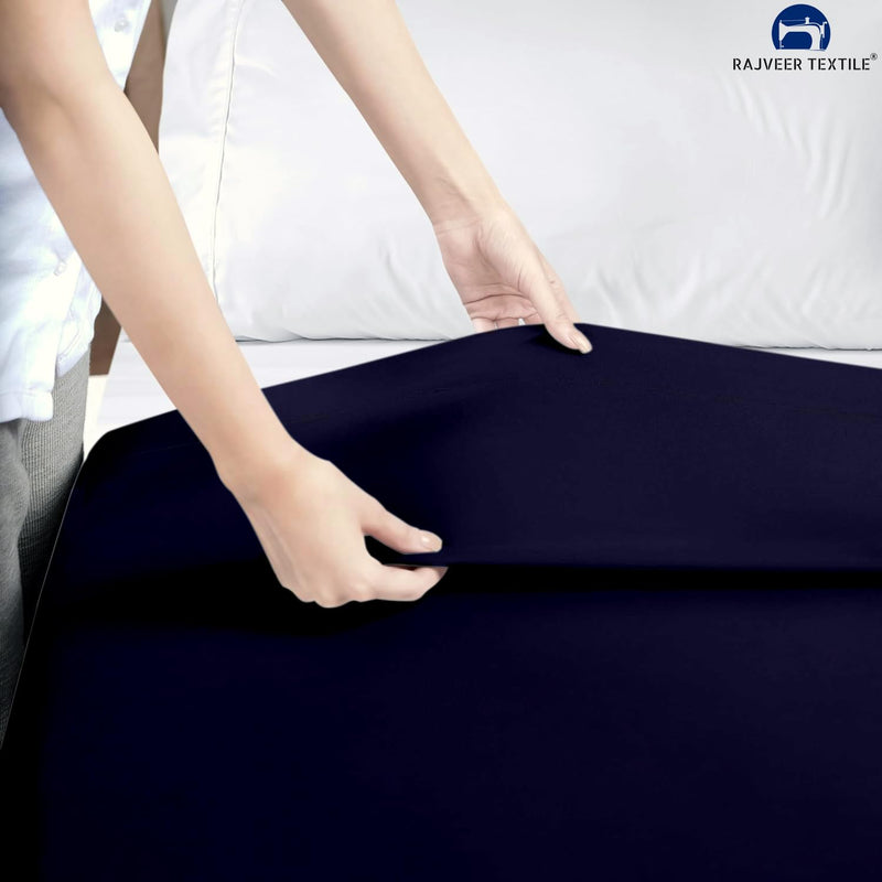 RAJVEER TEXTILE Stylish Homes Pure Microfiber Light Weight Soft & Easy Care Bedsheet King Size (102" x 108") with 2 Piece Pillow Cover Size(18"x28")-Navy Blue