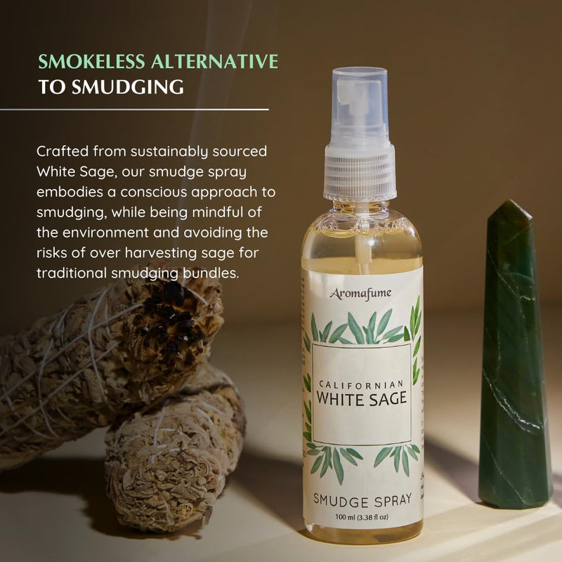 Aromafume White Sage Smudge Spray|100Ml/3.3 Oz|Sage Spray For Cleansing Negative Energy & Protection|Non-Toxic Room Spray|Natural Sage Mist For Spiritual Cleansing, Smokeless Smudging