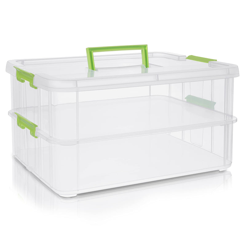 ABOUT SPACE Plastic Storage Box - 2 Tier Transparent Rectangular Multi Utility Detachable, Portable & Stackable Space Saving Organiser with Lid for Medicine, Jewelry, Arts & Crafts, Buttons, Beads