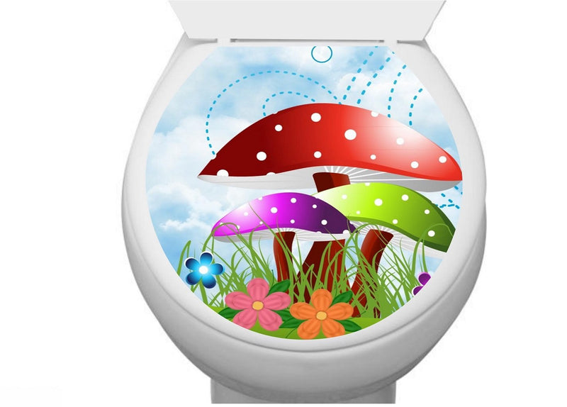 Asmi Collections Toilet Seat Wall Stickers Flowers and Mushrooms