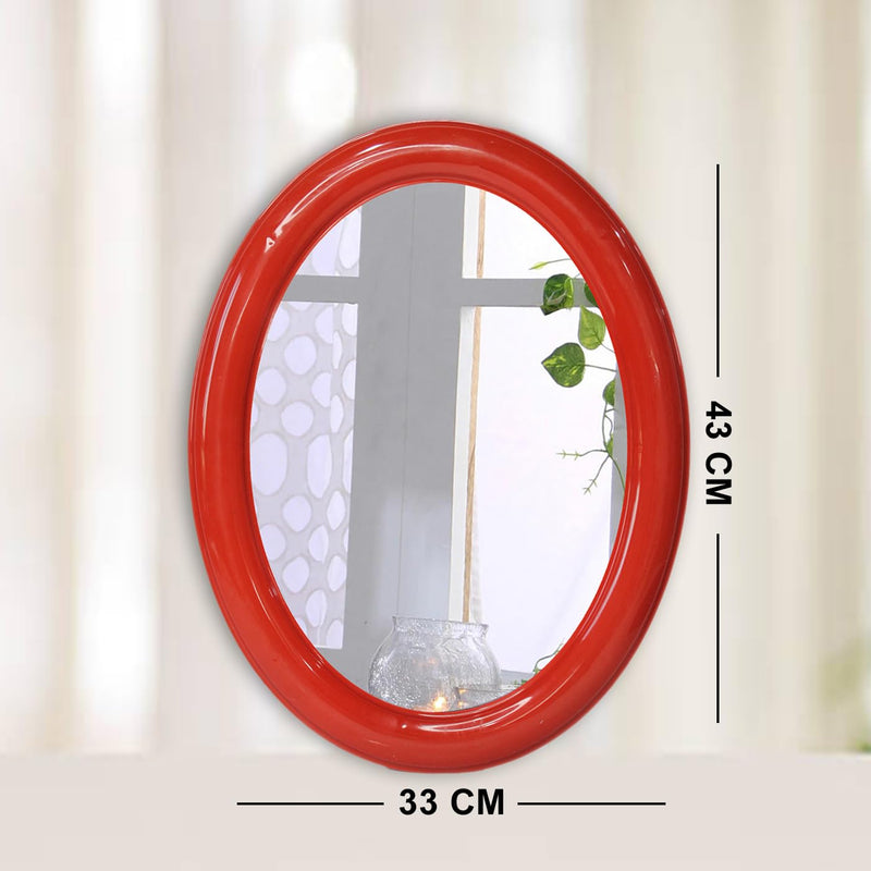 Confidence Light Weighted Oval Shape Glass Mirror for Bathroom and Dressing Room (Red)