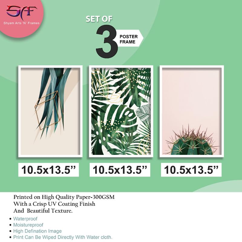 SAF paintings Set of 3 Green Tropical Leaves Wall Painting for Home Decoration SA-WHITECF33512