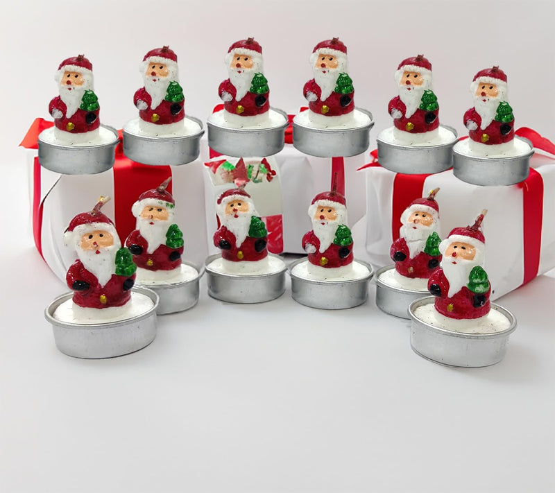 BITONA® 12 Piece Miniature Christmas Tea Light Candle Set Handmade Figures Santa Claus, for Christmas Home Decorations (12 Piece Box)