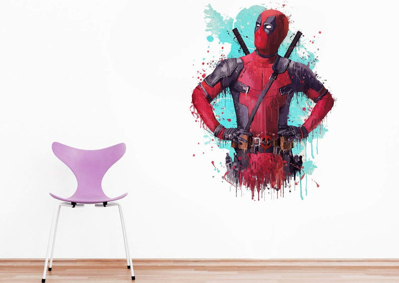 DivineDesigns™ PVC Vinyl Self-Adhesive Deadpool Artwork Wall Sticker for Living Room, Bedroom, Office Wall Decoration (20 X 28 INCH) Pack 1