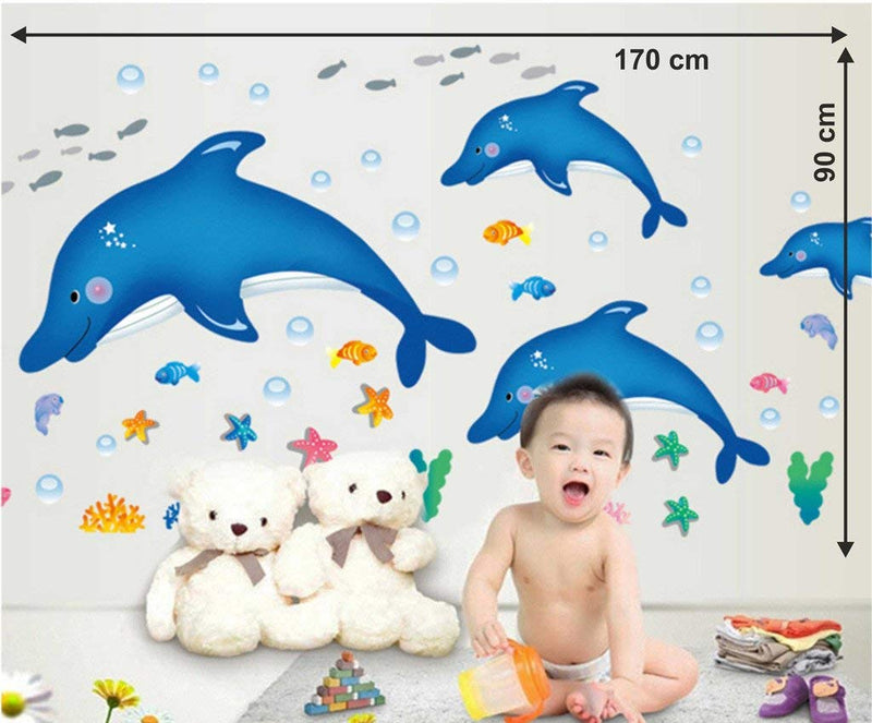 Nyati Designs Cartoon Dolphins Star Fish Underwater Creatures' Wall Sticker (PVC Vinyl, 90 cm x 60 cm),Multicolour