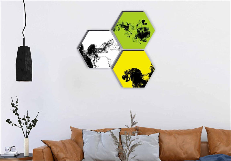 SAF paintings 6MM MDF Abstract 3 Piece Hexagon MDF Board Self Addeshive Painting 21 inch X 21 inch AANFHX19