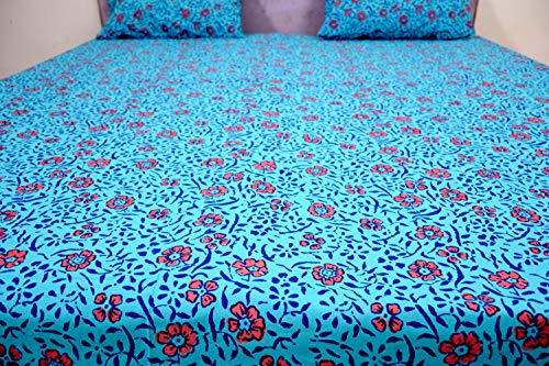 Miyanbazaz Textiles 100% Cotton Double Bedsheet with 2 Pillow Covers - Multi (Sky Blue)