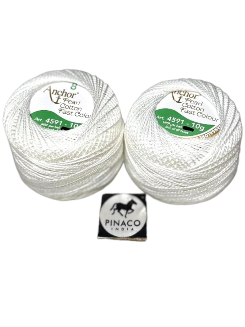 Anchor Knitting Pearl Cotton Fast Colour Cotton Thread Yarn Balls - Mercer Pearl Cotton 10gm Ball Yarn Pack of 1 Cotton Ball (White)