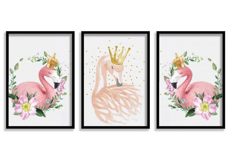 SAF paintings Set of 3 Flamingo Theme Wall Painting for Home Decoration SA-BLACKMX33500