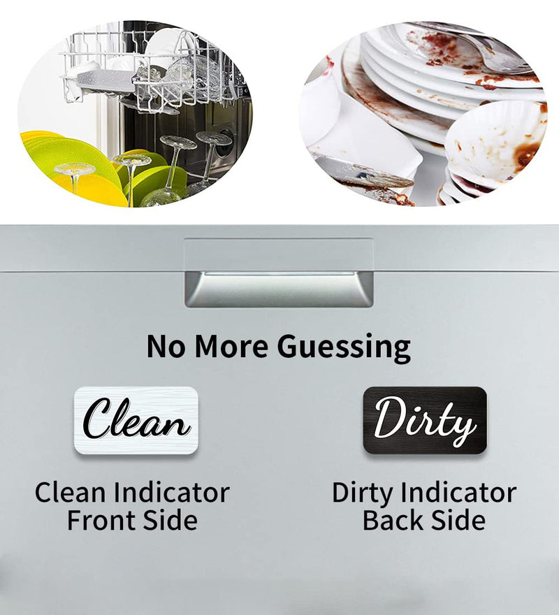 Dishwasher Magnet Clean Dirty Sign,Double Sided Magnet with Magnetic Plate,White and Black Kicthen Indicator Simple Wood Clean Dirty Magnet for Dishwasher