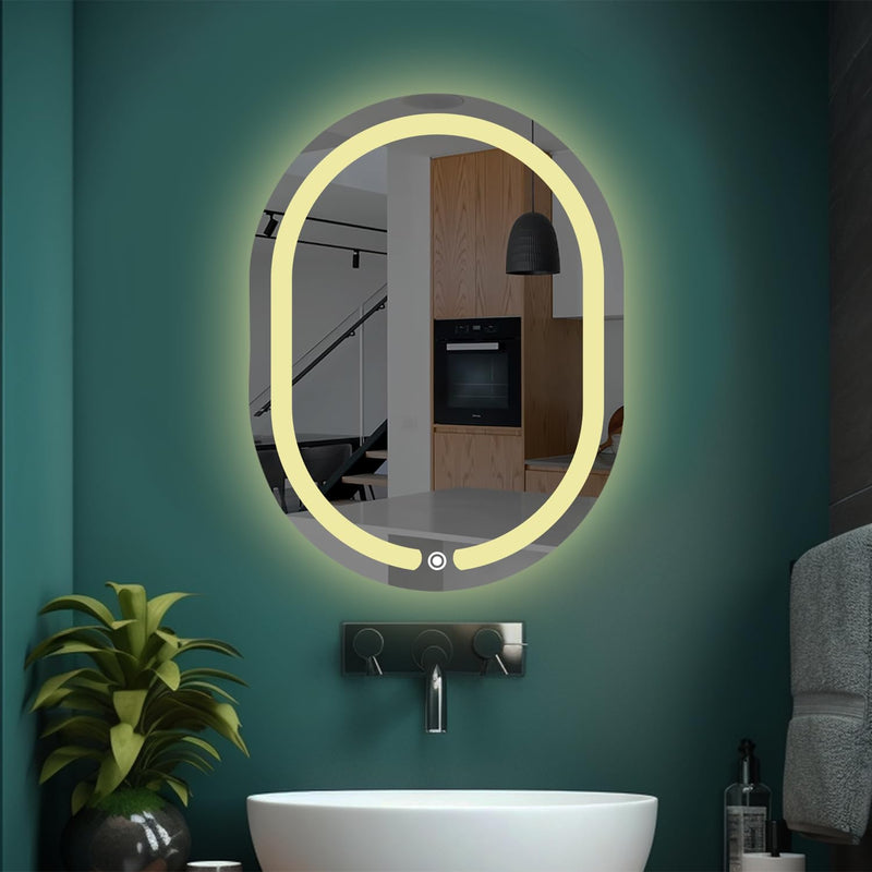 Sunsyze Capsule Mirror with Light | Bathroom Mirror with 3 Lighting Options (Warm, White, Natural White) - Stylish Illumination for Your House & Office 18x24 (Mirror with Light)