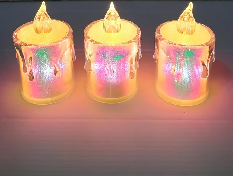 Vital Creations Acrylic Rainbow LED Candles Flameless Smokless Decorative Tea Light for Home Decor Diwali Christmas, Transparent Pack of 6