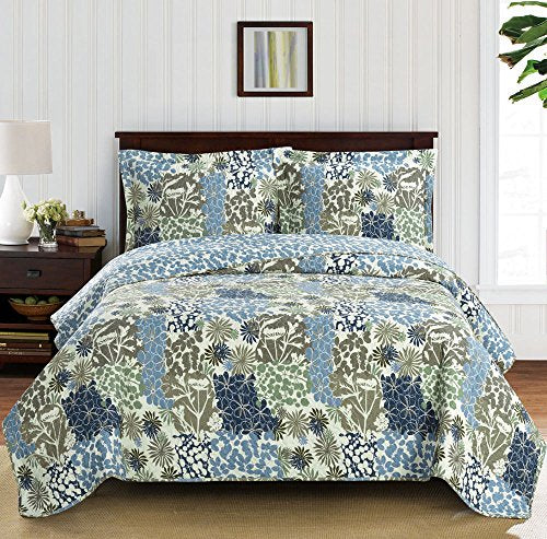 Egyptian Bedding 3 Piece Elena KING Oversize Super Luxurious Wrinkle Free Coverlet / Quilt Bedding Ensemble Set with Pillow Shams