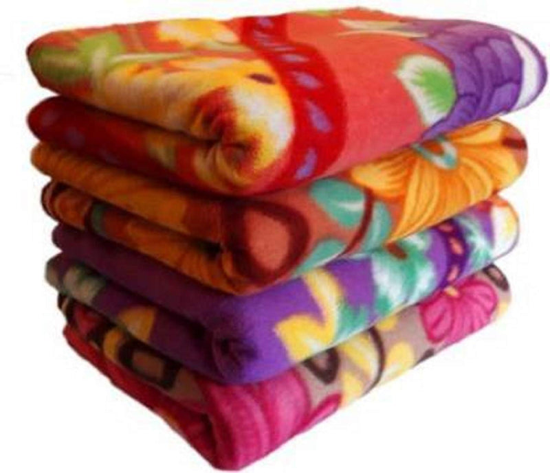 Wavva® Floral Colorful Single Fleece Blanket (Set of 4)