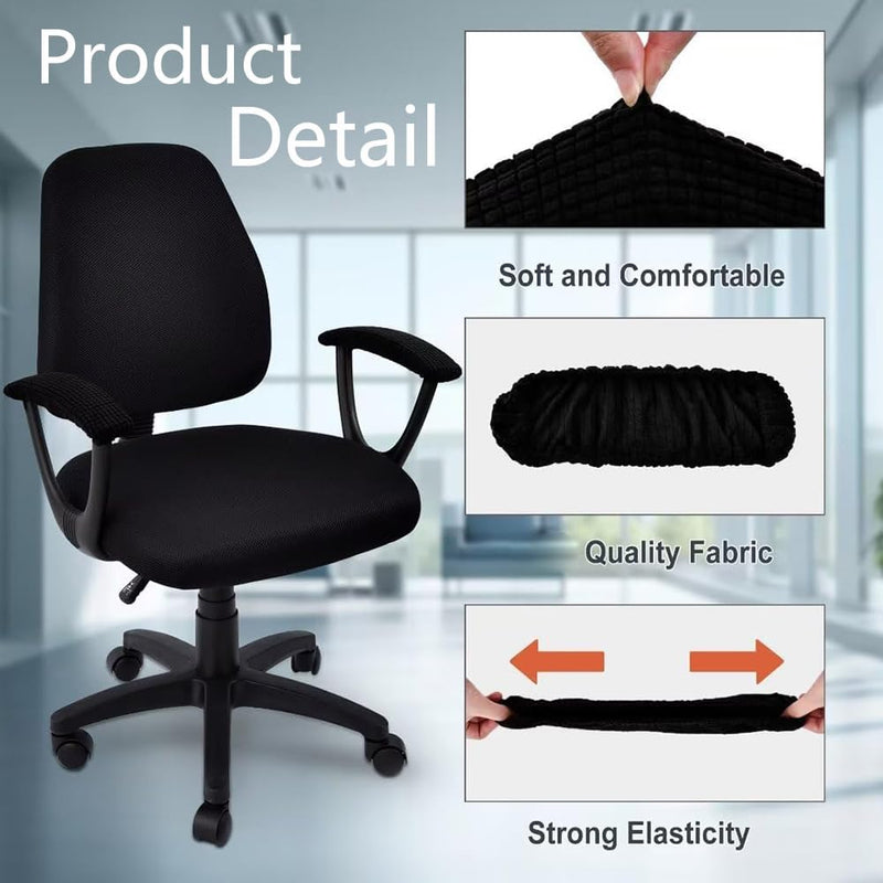 Fapiwen Office Chair Arm Covers, 1 Pair Stretchable Chair Armrest Covers, Desk Chair Arm Slipcover, Water Resistant Spandex Stretch Arm Rest Covers for Desk Chairs Arm (Black)