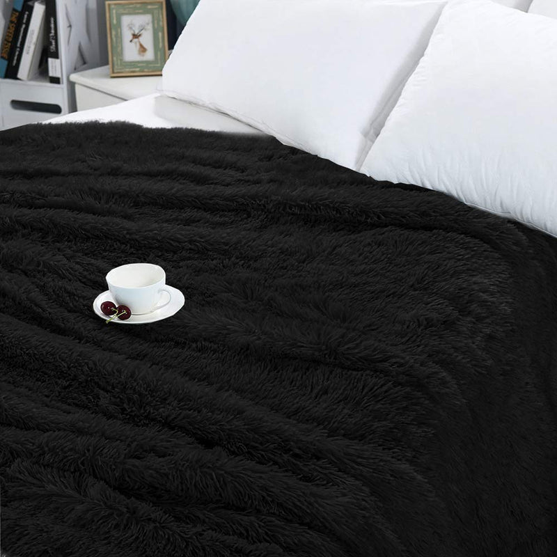 HOMORE Soft Fluffy Blanket Fuzzy Sherpa Plush Cozy Faux Fur Throw Blankets for Bed Couch Sofa Chair Decorative, 50''x60'' Black