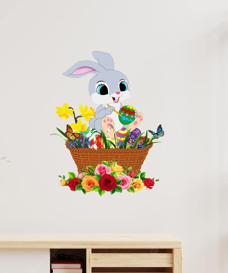 Decor Kraft Rabbit with backet Wall Sticker & Decal,Size- 50 Cm X 32 Cm,Animal