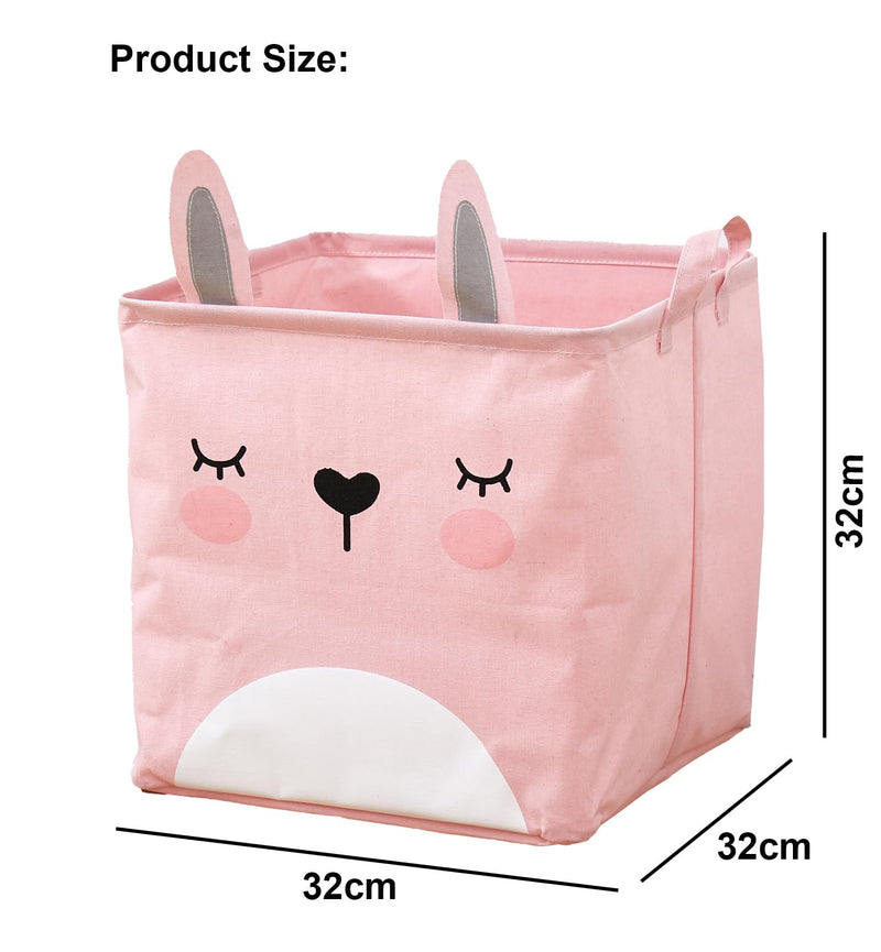 House of Quirk Cotton Linen Collapsible Square Storage Baskets Cute Kids Toys Storage Organiser For Ladunry Basket Organizer Home, Bedroom, Dorm, Clothes (Pink)