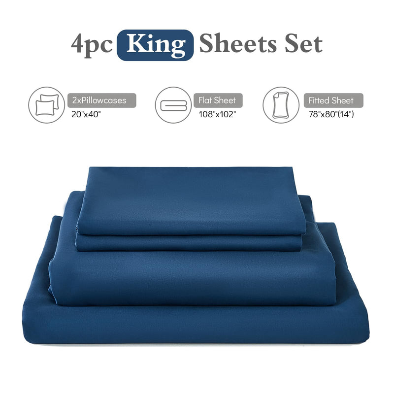 Navy Blue King Sheets Set,ILAVANDE 4 Piece Hotel Luxury Super Soft 1800 Series Microfiber Bed Sheets King Set-Wrinkle Free & Breathable-14" Deep Pocket Sheets for King Size Bed(King,Navy Blue)