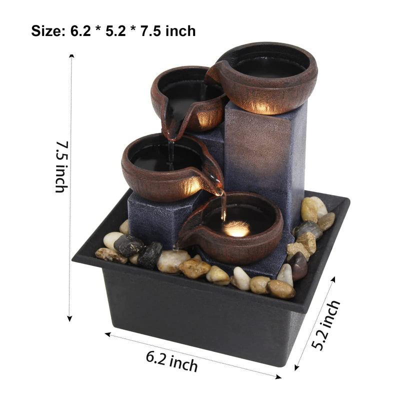 Small Tabletop Waterfall Fountain Zen Meditation Fountain Indoor Desktop Water Fountain with LED Light and Natural River Rocks for Office Home Bedroom