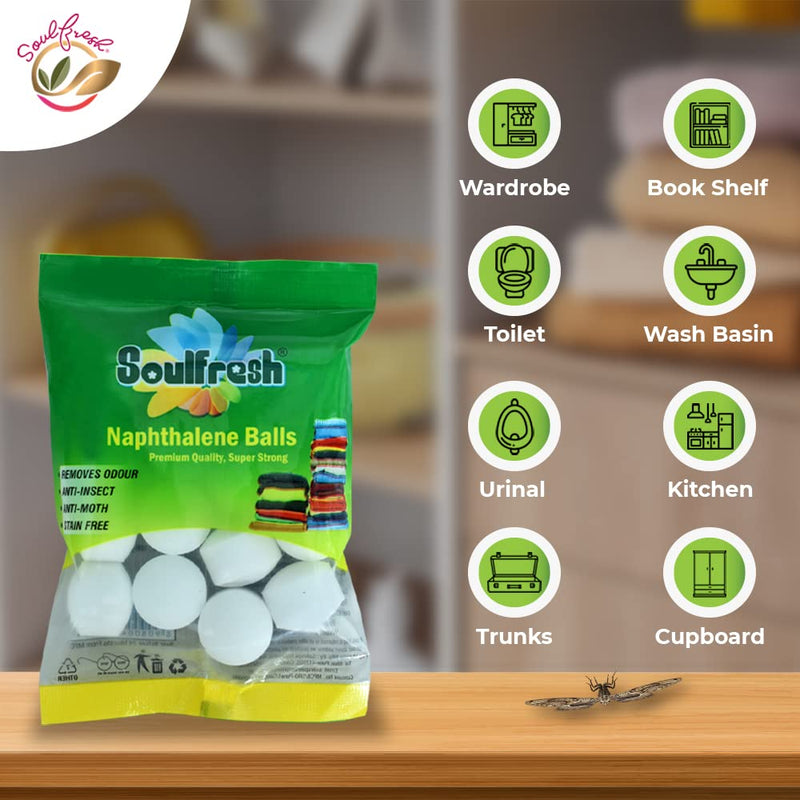 SOULFRESH Naphthalene Balls White Kapoor Goli Stain-Free Insect Repellant Mothballs Sanitary Cubes for Commercial Use Cloth Wardrobe, Almirah, Bookshelves, & Drawers- 100g Pack of 2 (Total 200gm)