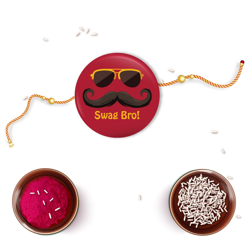 Bhai Please Swag Bro Rakhi with Fridge Magnet for Brother/Bhai/Bhaiya| Set of 1 pc with Roli/Kumkum- Chawal| Kids, Boys Designer, Fancy, Fun, Movie Rakhi Set| With Raksha Bandhan Greetings