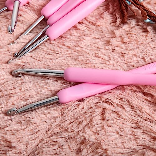 Syga Set 8 Size Soft Plastic Handle Aluminum Crochet Hook Knit Needle Crochet Hook Needles Sizes from 2.5Mm to 6Mm