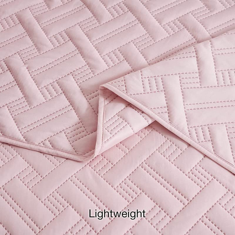 BSB HOME 100% Cotton Ultrasonic 280 Tc Solid King Size Quilted Bed Cover/Bedspread/Rajaai with 2 Pillow Case, (Luxurious, Pink, 90X100 Inches, 254X228 Cm), 1 Quilt 2 Matching Pillow Covers