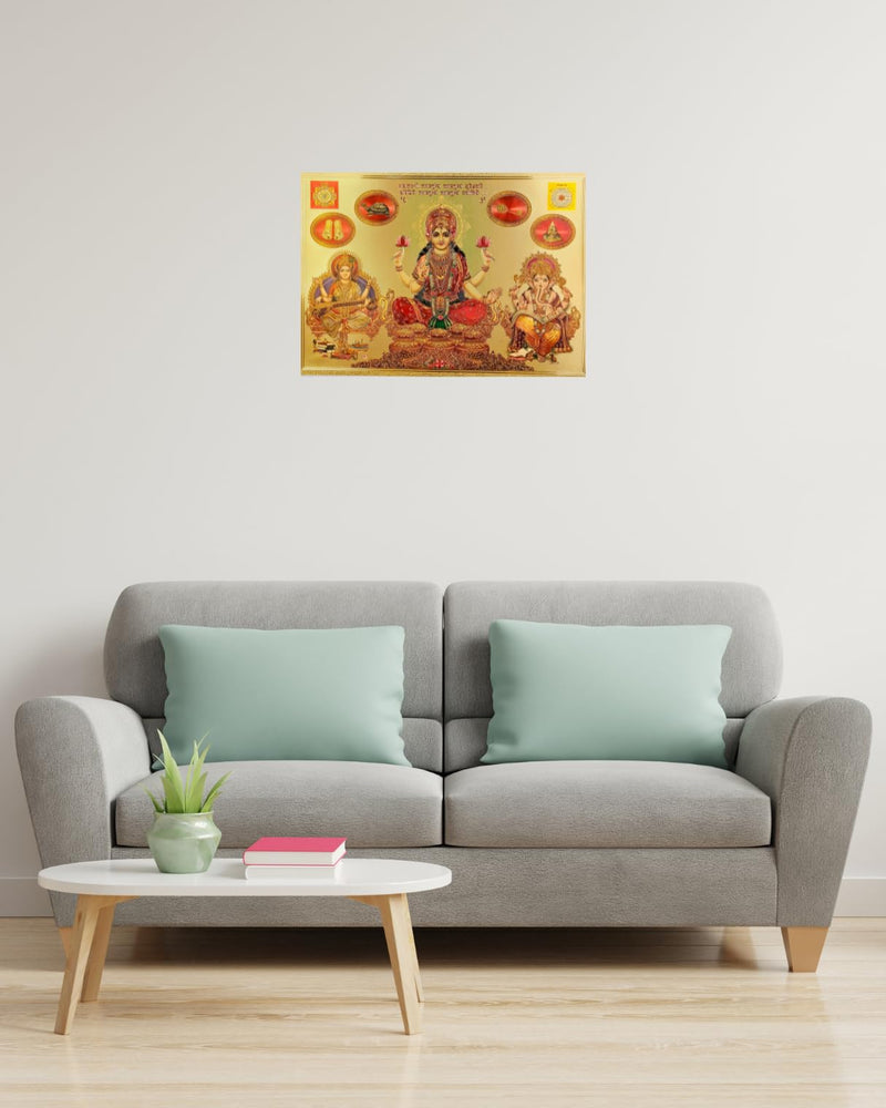 ANNACREATIONS Laxmi Sarsvati & Ganesh Wall Sticker Vinyl for Pooja Room Office Just Peel & Stick Size 30 X 21 cm Pack of 1