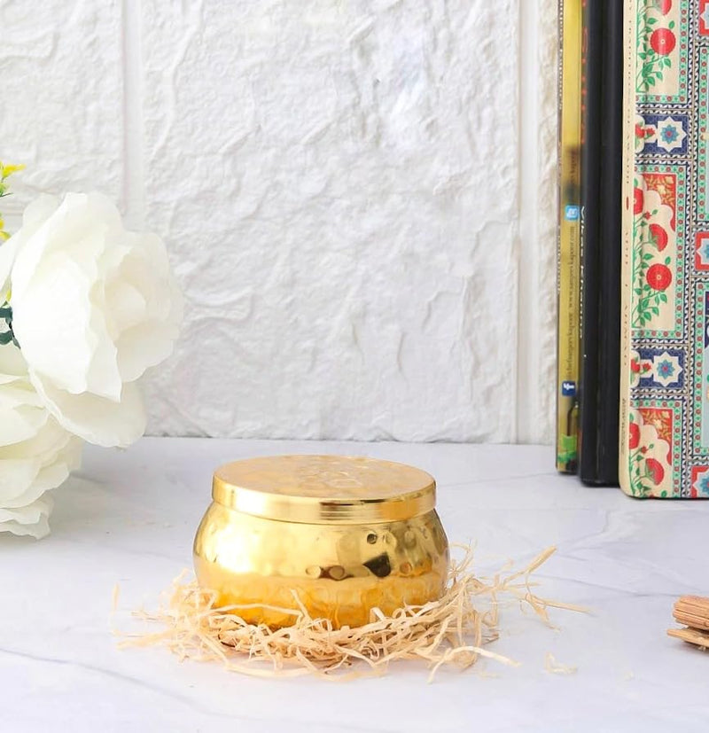 The Decor Affair 1 Pcs Hand-Poured Artisanal Soy Wax Candle in Exquisite Brass Container | Luxurious Brass Jar Soy Wax Candle | Handcrafted Soy Wax Candle in Brass Vessel | Gift Box.