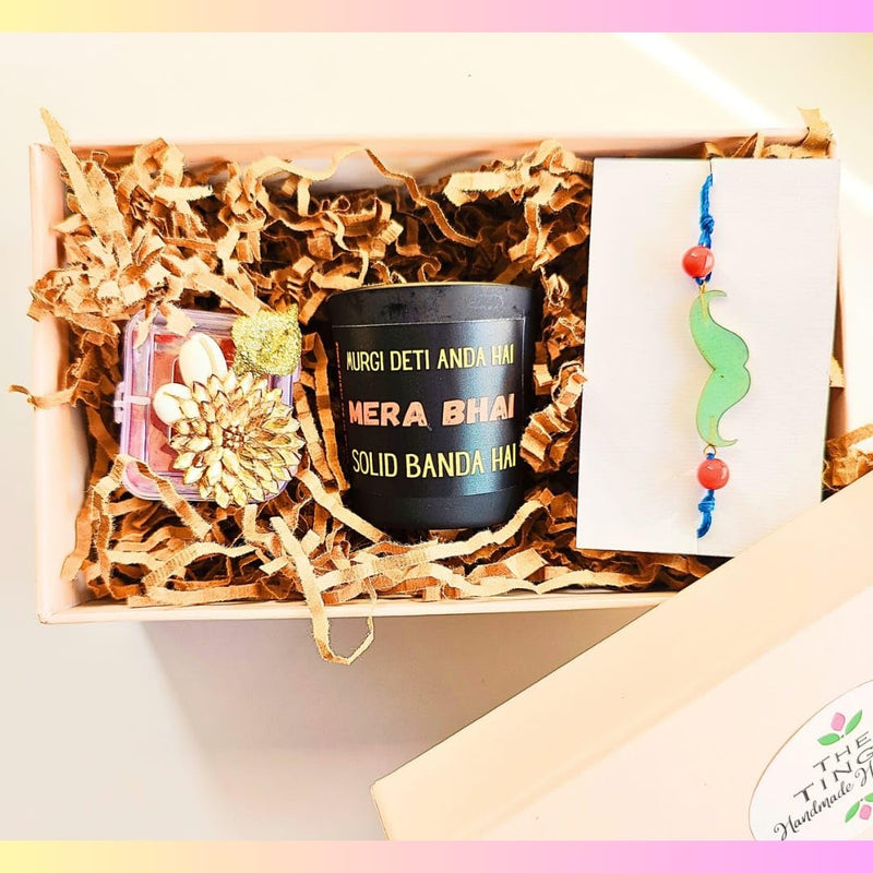 THE TINGE Solid Banda Cafe Mocha Scented Hand Poured Candle, Rakhi Roli Chawal Rakshabandhan Gift Hamper Box for Brother Sister