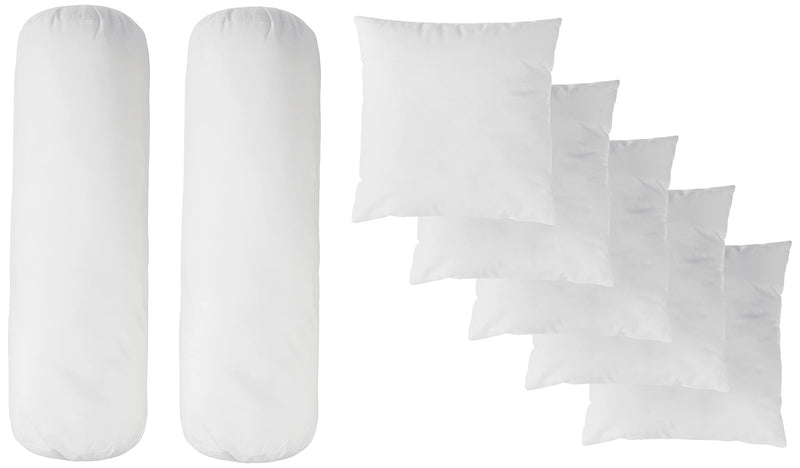 Amazon Brand - Solimo 7 Piece Microfibre Filled Bolster and Cushion Set for Diwan, 2 Bolsters and 5 Cushions