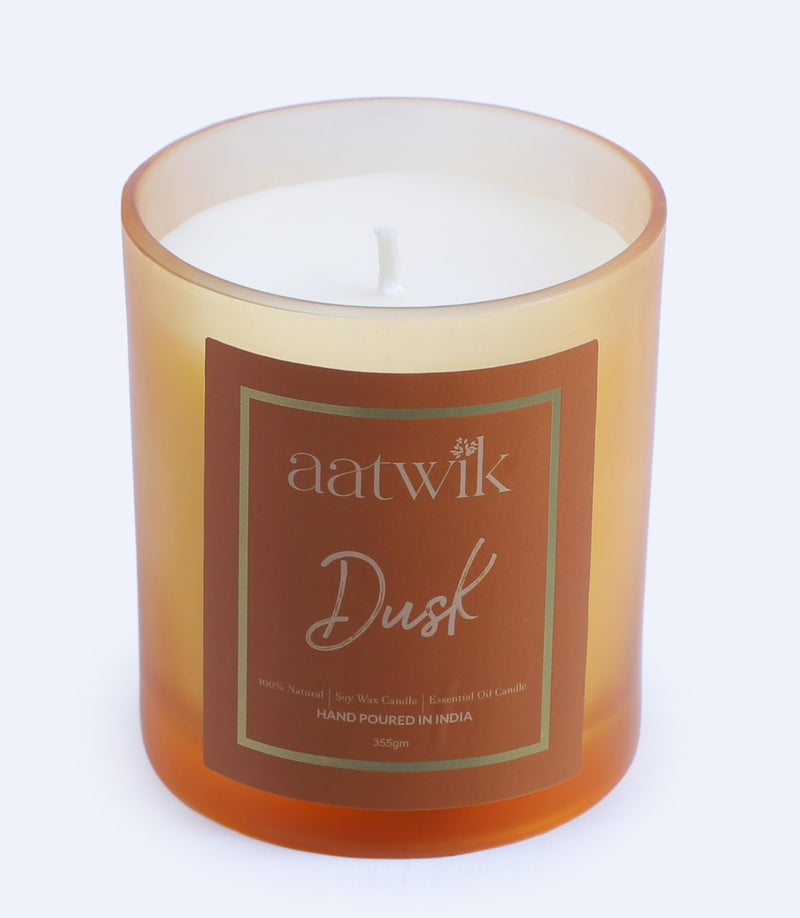 Aatwik Dusk Scented Soy Wax Candle with Upto 70 Hr Burn Time Woody Essential Oils Fragrance Jar Candle (350 gm)