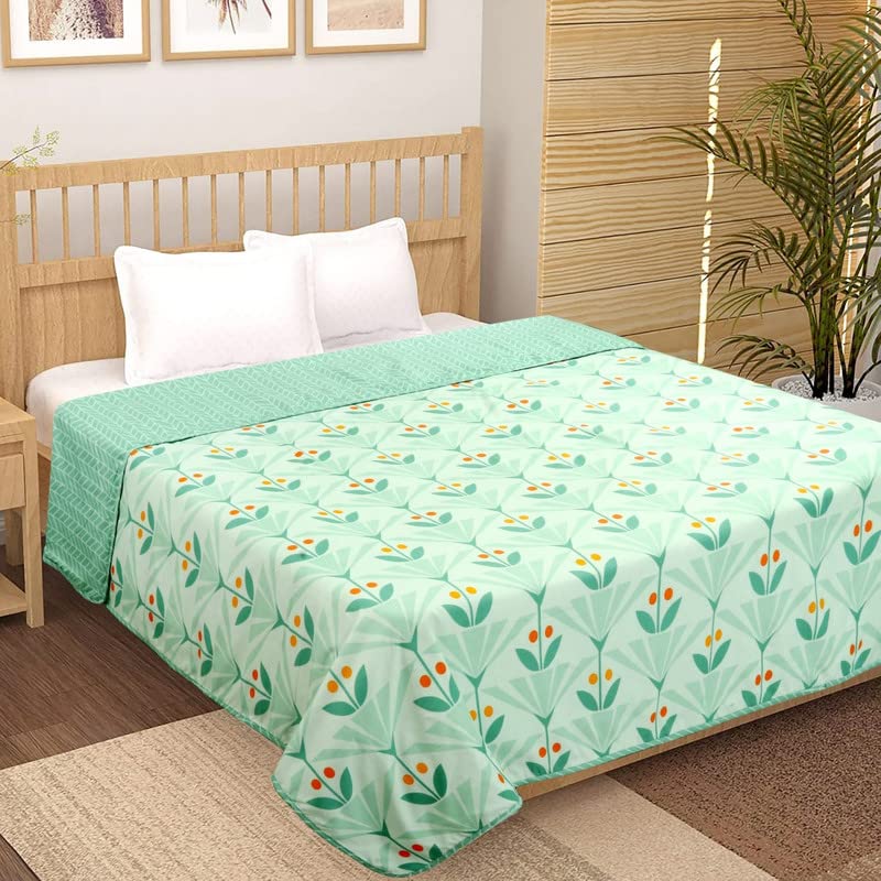 BSB HOME Pure Cotton 120 GSM Reversible Soft Light Weight Printed Single Bed Blanket/AC Dohar/Summer/Skin Friendly Dohar-220 x 152 cm- Light Green