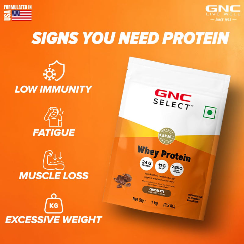 GNC Whey With Free Shaker | 2.2 LBS (1KG) | Chocolate | Digestive Enzyme For Better Digestion |24 Gm Protein| Faster Muscle Recovery | Boosts Strength & Endurance | Zero Added Sugar | Builds Lean Muscles | Formulated In USA | Imported