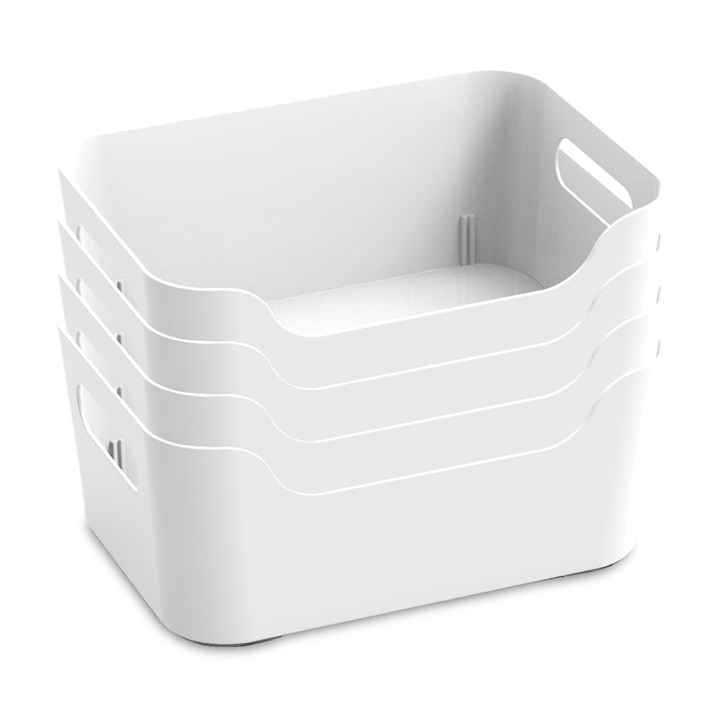 KOLORR Jolly Plastic Small Basket with Handle for Storage Box| Multipurpose Light Weight Plastic Baskets organiser for Clothes Toys Stationary Cosmetics Livingroom Bathroom | Pack of 4 - Nir White