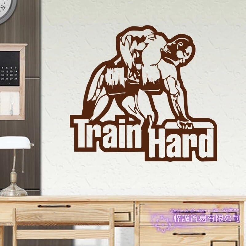 GADGETS WRAP Wall Decal Vinyl Sticker Train Hard Gym Fitness Dumbbell Brown for Office Home Wall Decoration