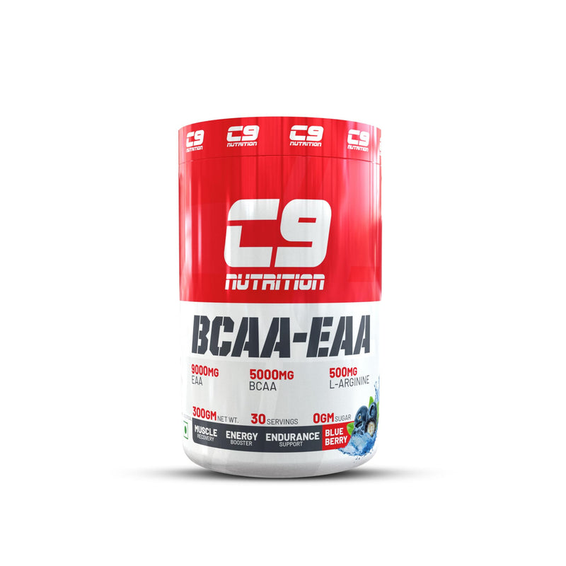 C9 Nutrition BCAA + EAA Powder | Sugar Free Powerful Intra Workout | Muscle Recovery Drink with 5000mg BCAA, 9000mg EAA, 500 mg L-Arginine | Amino Acid Supplements (30 Servings) (Blue Berry)