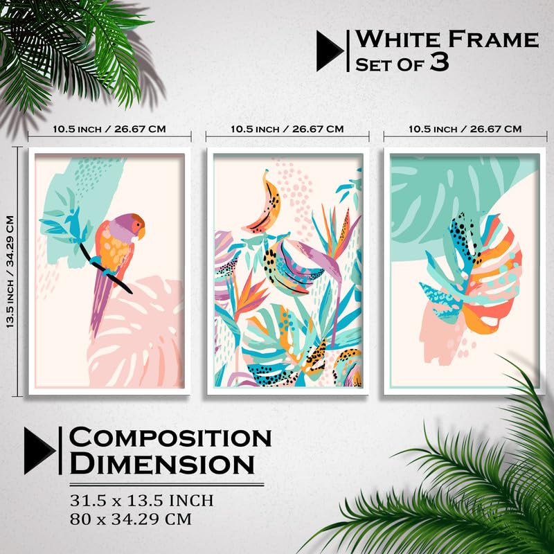 SAF paintings Set of 3 Abstract Boho modern art design Premium white Framed Bohemian wall painting for for Wall, Home and Living Room Decoration 80 cms x 34.29 cms COMBO-2068-K3