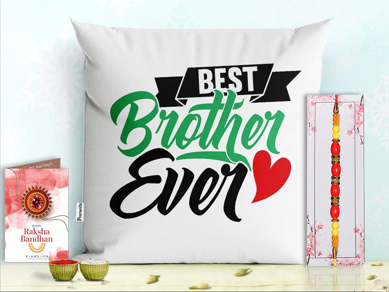 Pillow Rakhi for Brother with Gift - Rakhi with Rakhi Cushion with Filler Greeting Card- Rakhi for Brother, Gifts for Brother, Gifts for Rakhi, Gifts for Rakshabandhan Rakhi Gifts-PD-CU-03