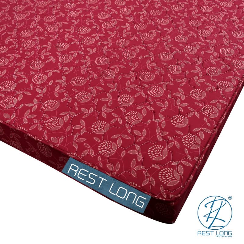 Rest Long Mattress High-Density EPE Foam | Quilted Knitted Maroon | Supportive & Comfortable for Back Sleepers | | 2-Year Warranty | LxBxH- 72x48x4in (Double Bed Size Mattress)