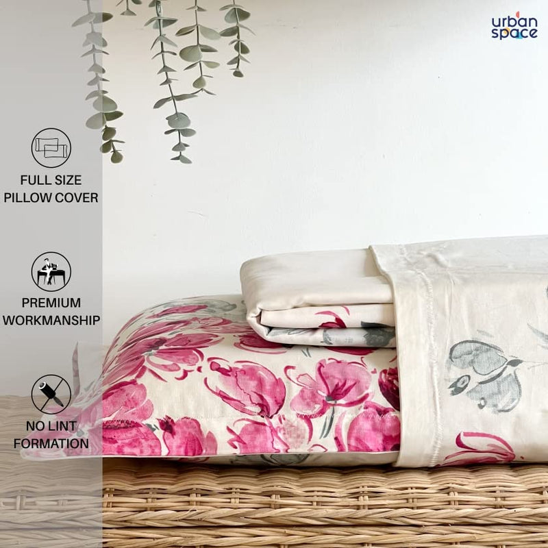 Urban Space Serene 100% Cotton 200 TC Bedsheet for King Bed, Bedsheet King Size Bed Cotton with 2 Pillow Cover (108 x 108 inches, Majestic Pink)