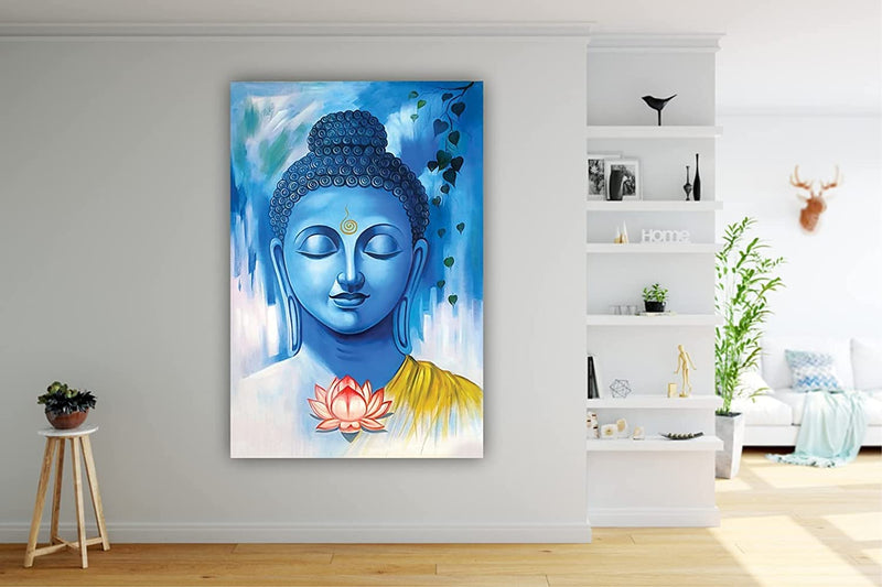 Kaushiki Collection PVC Vinyl Blue Buddha Wall Sticker (Multi Colour Size - 30 x46 cm)