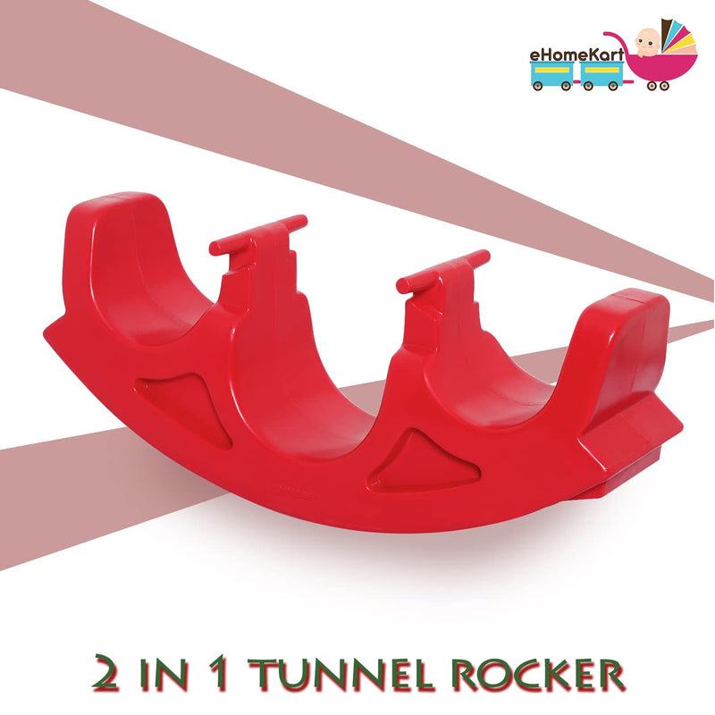 eHomeKart Playgro 3 in 1 See Saw Tunnel Rocker for Kids - 2 in 1 Tunnel and Rocker for Indoors and Outdoors - Perfect Toy for Boys and Girls of Age 1-8 Years - DIMESNSIONS: 106 x 26 x 42 cm,Red