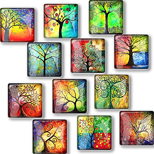 12Pcs Glass Strong Magnetic Refrigerator Magnet - Square Glass Fridge Decoration with a Powerful Flat Magnet, Office Whiteboard Magnet, Cabinet Magnet, Dishwasher Magnet, Cabinet Cute Locker Magnet