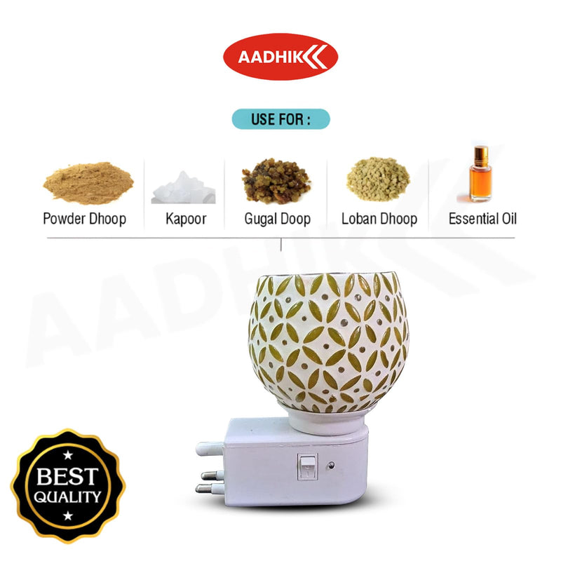 AADHIK Multipurpose Kapoor Dani Night Lamp Aroma Burner Electric Incence Burner, Aroma Kapoor Dani, Electric Kapur Burner, Electric Dhoop Dani for Home,Office (Yellow) Ceramic