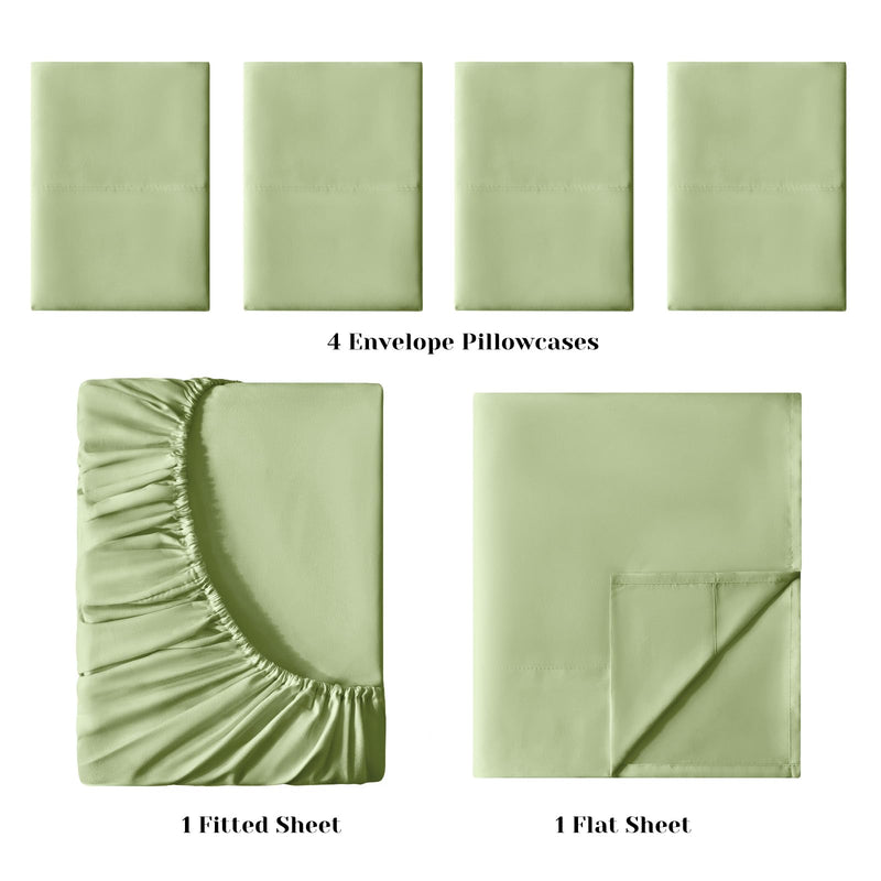 BYSURE Hotel Luxury Bed Sheets Set 6 Piece(Queen, Sage Green) - Super Soft 1800 Thread Count 100% Microfiber Sheets with Deep Pockets, Wrinkle & Fade Resistant