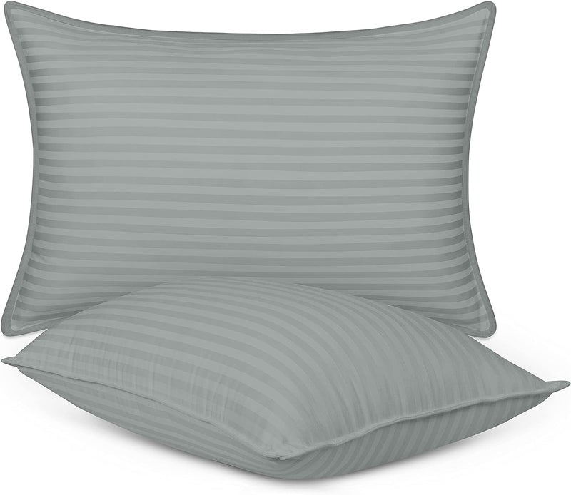 9villa Durable Microfiber Pillow for Sleeping in Satin Stripe Fabric with Back Stomach - Pillows Set of 2,Size 26X 16 inches (Grey)