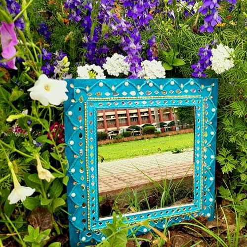 Craftily Yours Blue Lippan Art Mirror